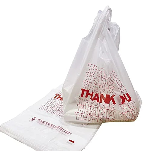 White “Thank You” T-Shirt Carry-Out Bags - 1000 Pack - A1 WHOLESALE LLC