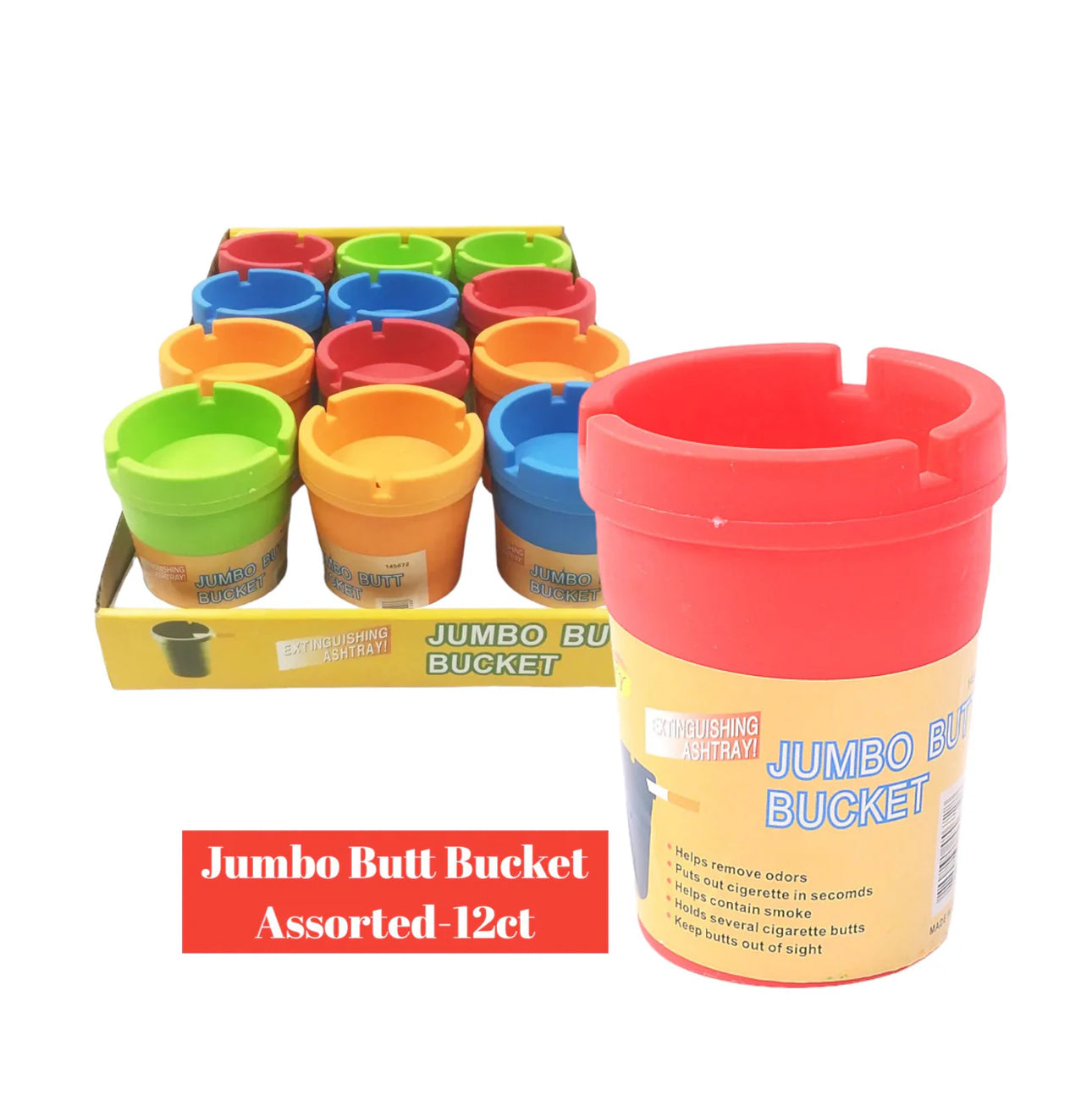 Bucket Ashtray black / assorted- 12ct - A1 WHOLESALE LLC