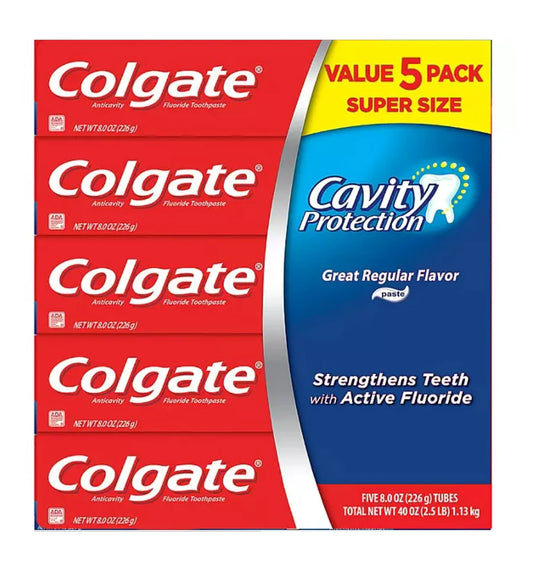 Colgate Cavity Protection Toothpaste with Fluoride Regular Flavor - 8oz/5pk - A1 WHOLESALE LLC