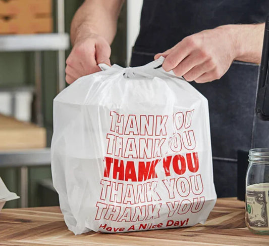 White “Thank You” T-Shirt Carry-Out Bags - 1000 Pack - A1 WHOLESALE LLC