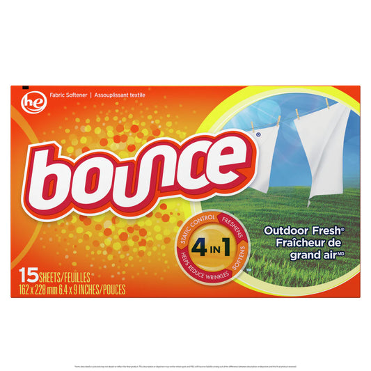 Bounce Outdoor Fresh Scented Fabric Softener Dryer Sheets - 15ct/15pk - A1 WHOLESALE LLC