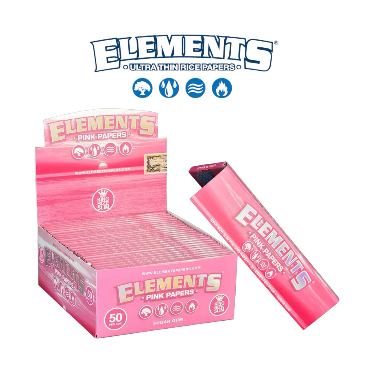 Elements Rolling Paper Pink King Slim 50ct - A1 WHOLESALE LLC