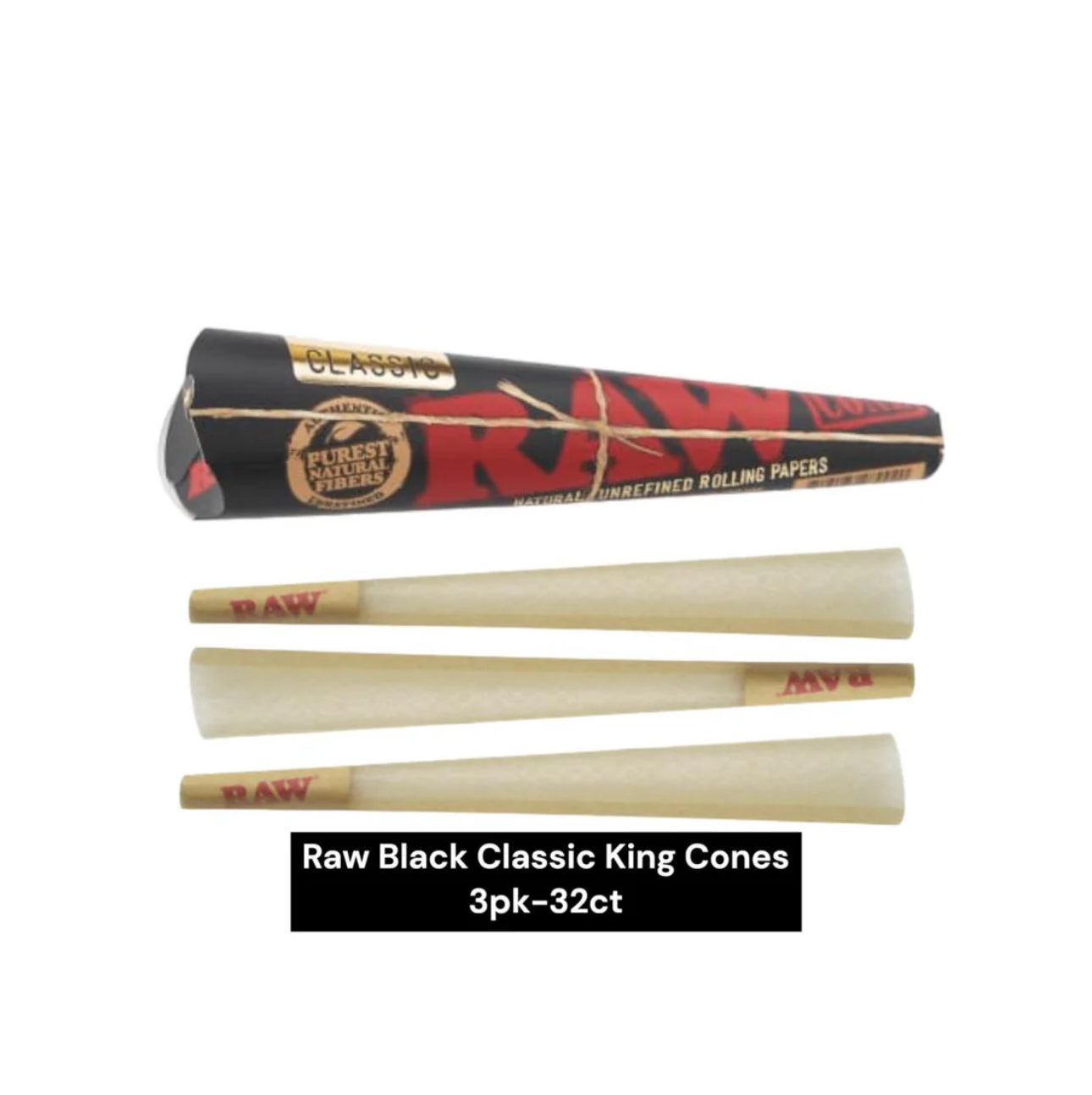 Raw Black Cone Classic King 3pk-32ct - A1 WHOLESALE LLC